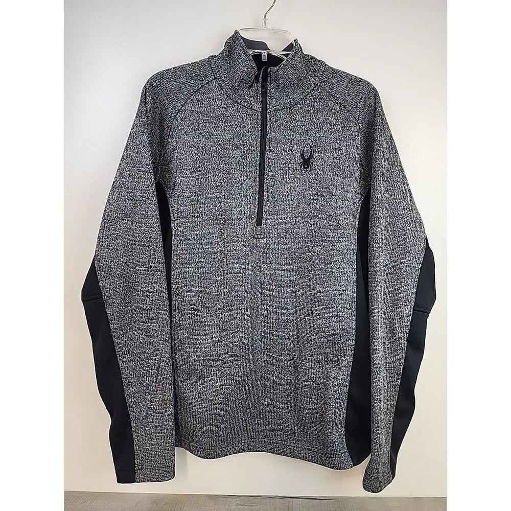 Spyder Outbound Sweater Men's Large Gray Black 1/4 Zip Fleece Stretch Breathable
